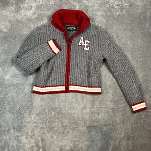 American Eagle Outfitters Gray Varsity Knit Sweater Womens S Academia Cardigan